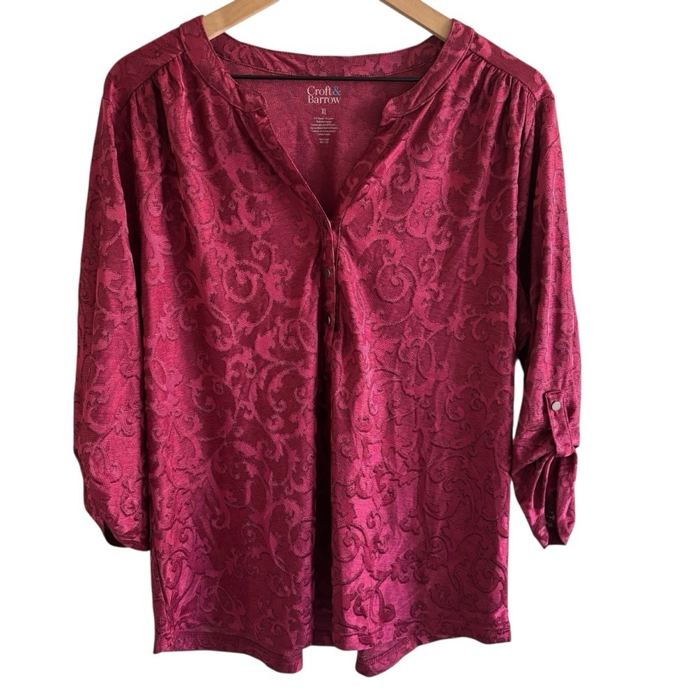 Croft & Barrow Henley Top XL Burgundy Soft Boho Dark Romantic Cottagecore